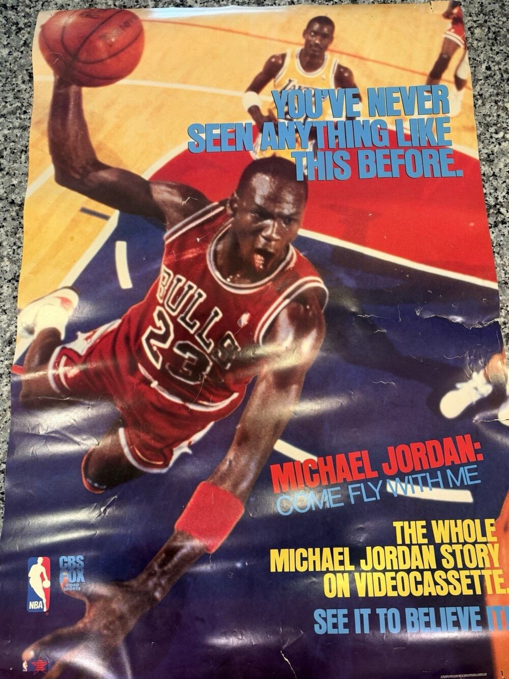 Vintage 80s Michael Jordan Come Fly With Me VHS Promo Poster NBA 1989 CBS FOX